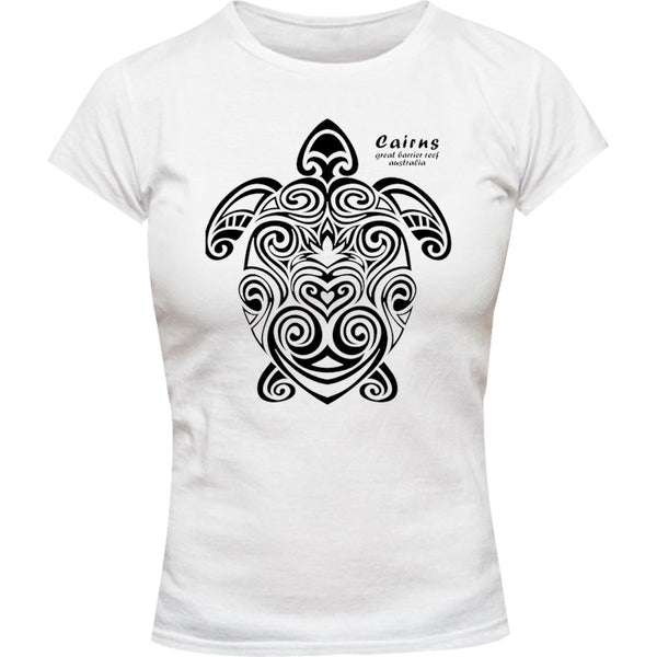 Cairns Turtle Tribal - Ladies Slim Fit Tee - Graphic Tees Australia