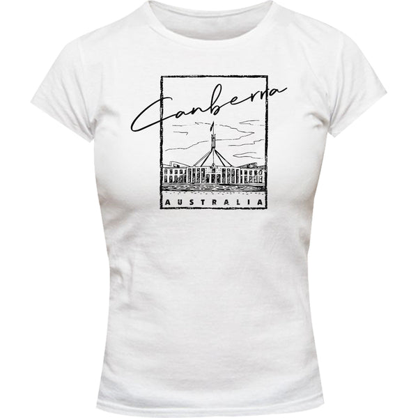 Canberra Australia Parliament in Square - Ladies Slim Fit Tee - Graphic Tees Australia