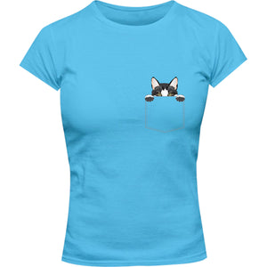 Cat In Pocket - Ladies Slim Fit Tee - Graphic Tees Australia