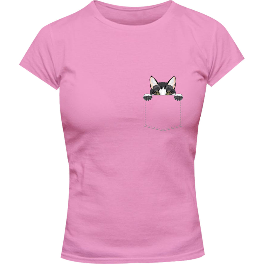 Cat In Pocket - Ladies Slim Fit Tee - Graphic Tees Australia