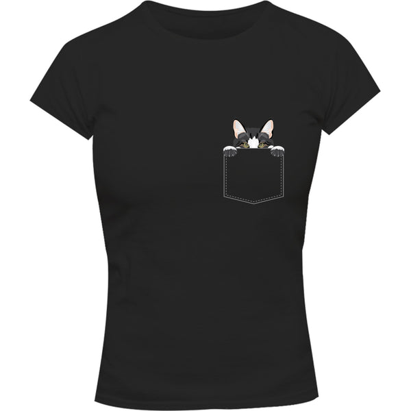 Cat In Pocket - Ladies Slim Fit Tee - Graphic Tees Australia