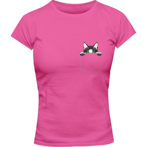 Cat In Pocket - Ladies Slim Fit Tee - Graphic Tees Australia