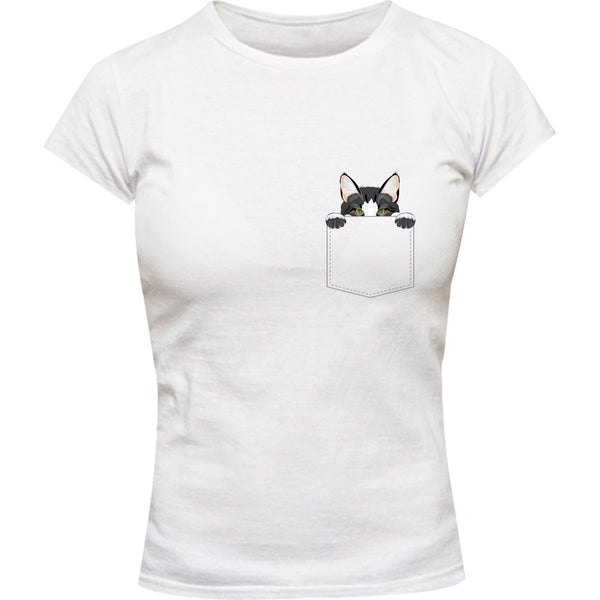 Cat In Pocket - Ladies Slim Fit Tee - Graphic Tees Australia