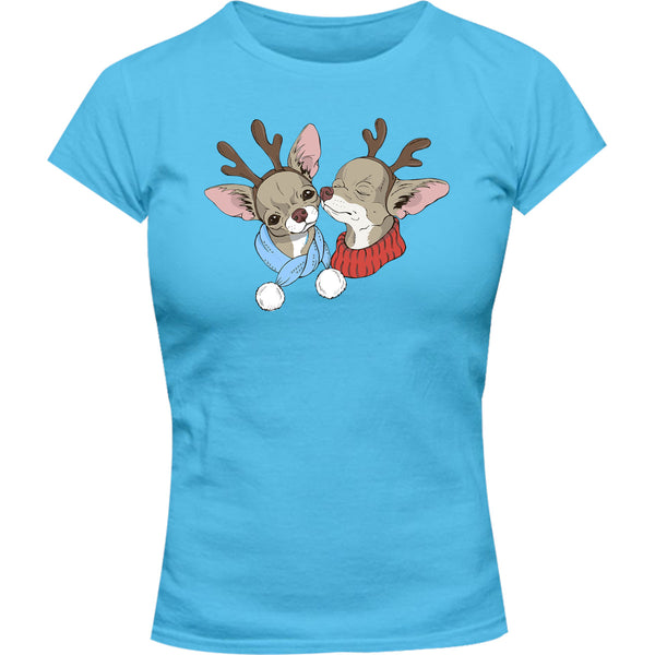 Chihuahuas In Deer Costumes - Ladies Slim Fit Tee