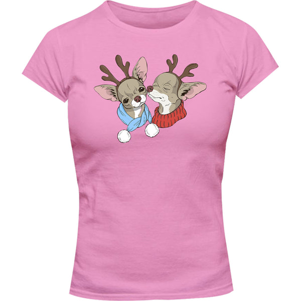 Chihuahuas In Deer Costumes - Ladies Slim Fit Tee