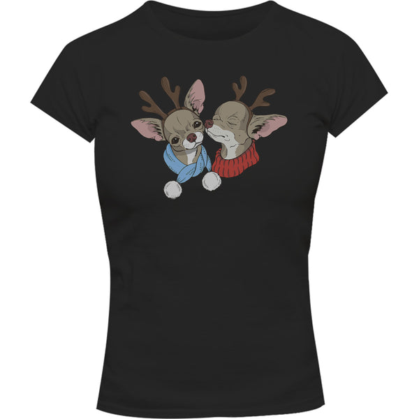 Chihuahuas In Deer Costumes - Ladies Slim Fit Tee