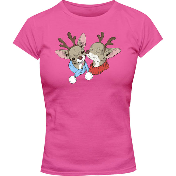 Chihuahuas In Deer Costumes - Ladies Slim Fit Tee