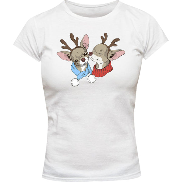 Chihuahuas In Deer Costumes - Ladies Slim Fit Tee