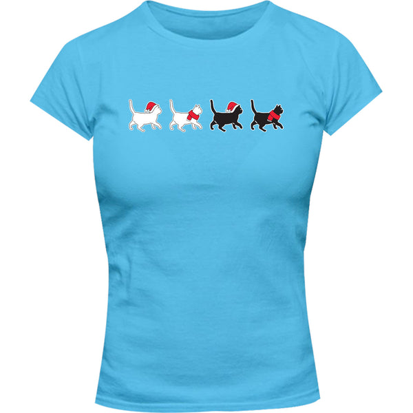 Christmas Cats Walking - Ladies Slim Fit Tee