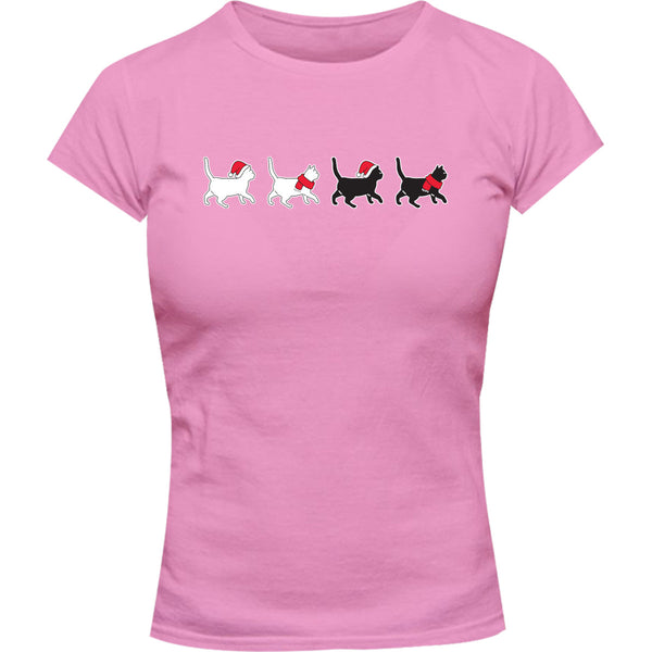 Christmas Cats Walking - Ladies Slim Fit Tee