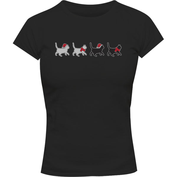 Christmas Cats Walking - Ladies Slim Fit Tee