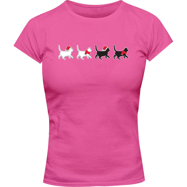 Christmas Cats Walking - Ladies Slim Fit Tee