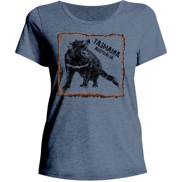 Devil Tin Plate Tasmania - Ladies Relaxed Fit Tee - Graphic Tees Australia