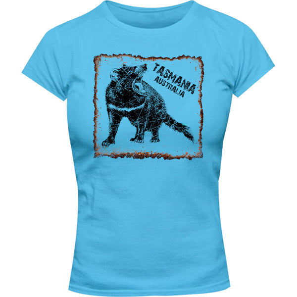 Devil Tin Plate Tasmania - Ladies Slim Fit Tee - Graphic Tees Australia