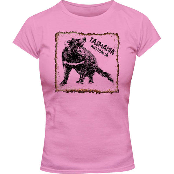 Devil Tin Plate Tasmania - Ladies Slim Fit Tee - Graphic Tees Australia