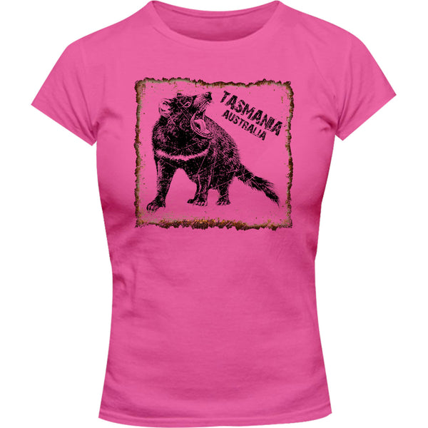 Devil Tin Plate Tasmania - Ladies Slim Fit Tee - Graphic Tees Australia