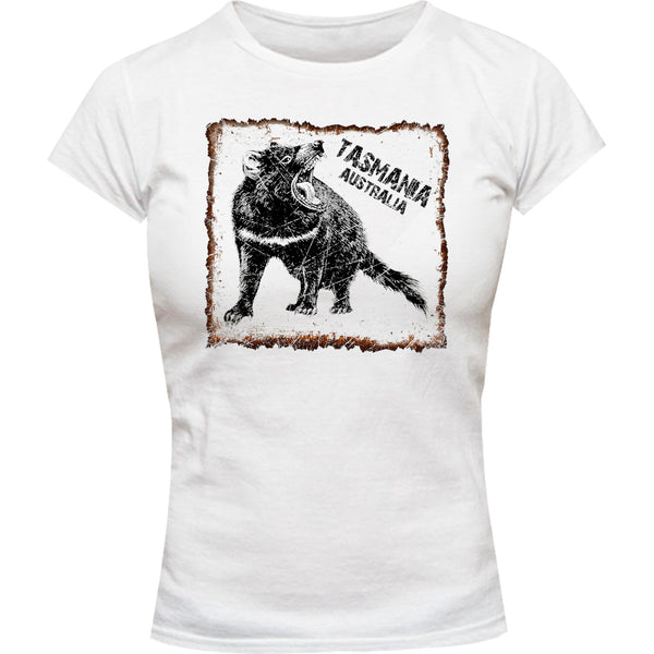 Devil Tin Plate Tasmania - Ladies Slim Fit Tee - Graphic Tees Australia