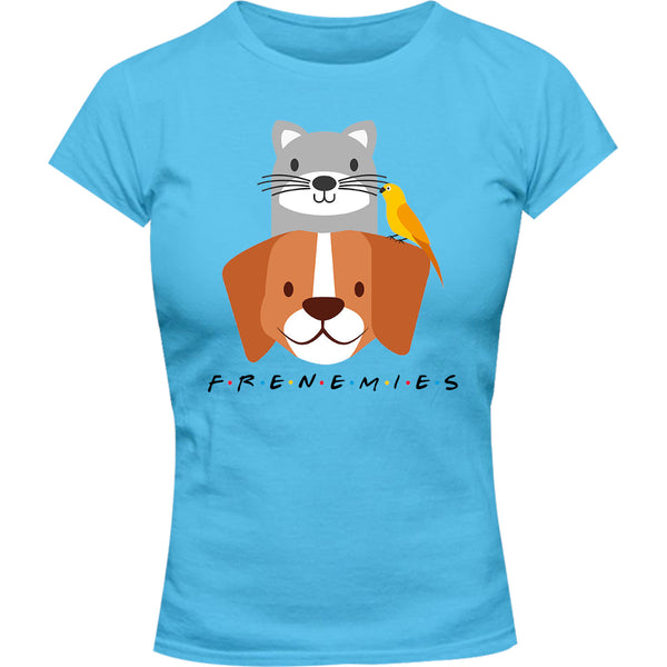 Frenemies Cat Dog Bird - Ladies Slim Fit Tee - Graphic Tees Australia