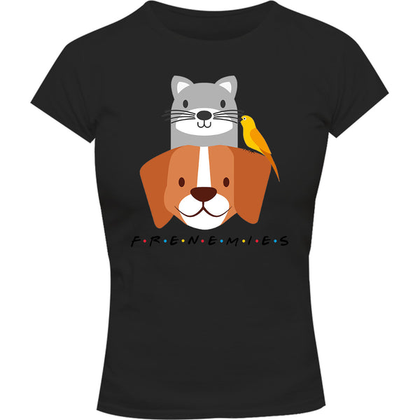 Frenemies Cat Dog Bird - Ladies Slim Fit Tee - Graphic Tees Australia