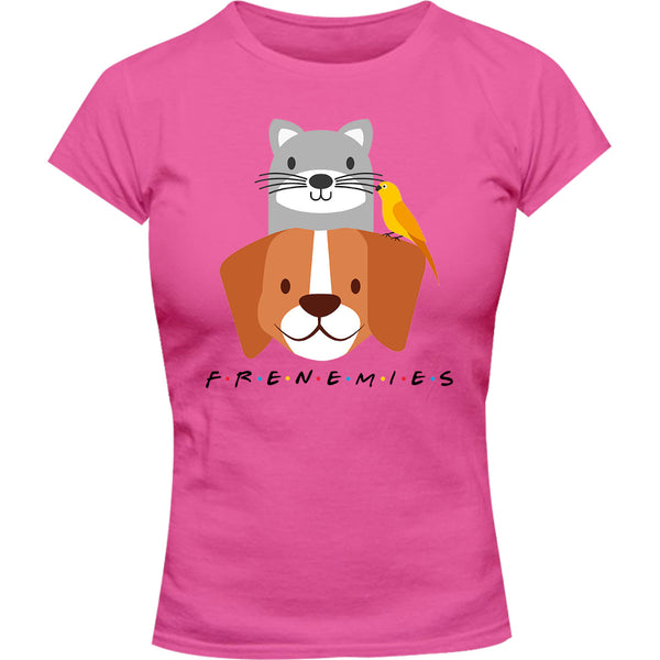 Frenemies Cat Dog Bird - Ladies Slim Fit Tee - Graphic Tees Australia