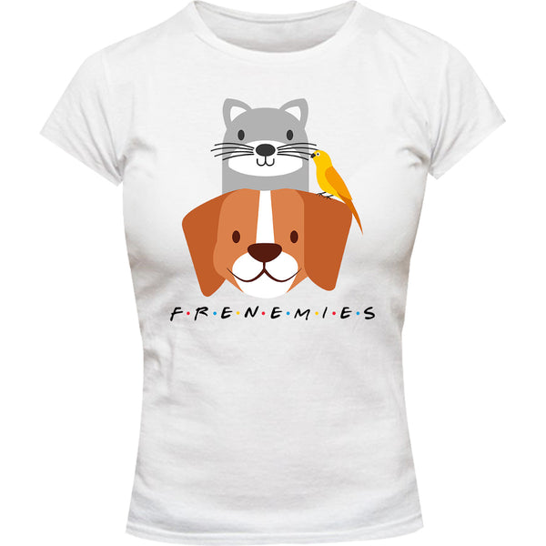 Frenemies Cat Dog Bird - Ladies Slim Fit Tee - Graphic Tees Australia