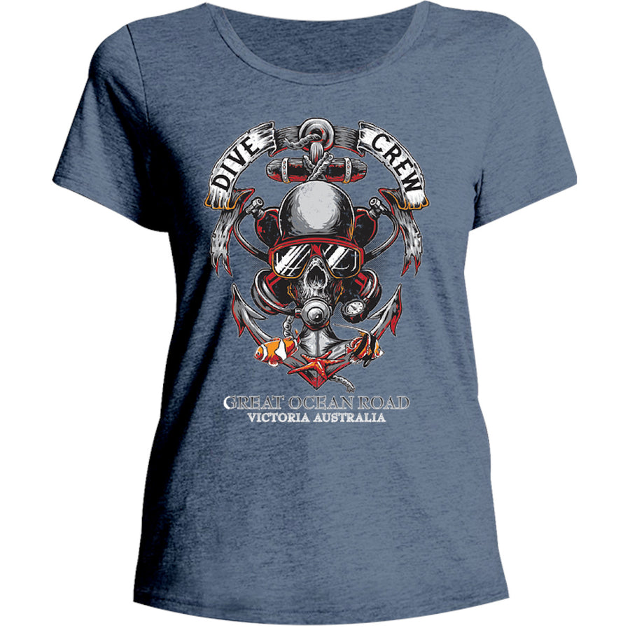 Great Ocean Road Skull Dive Crew - Ladies Relaxed Fit Tee - Graphic Tees Australia