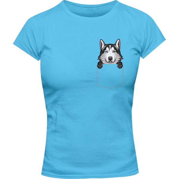 Husky in Pocket - Ladies Slim Fit Tee - Graphic Tees Australia