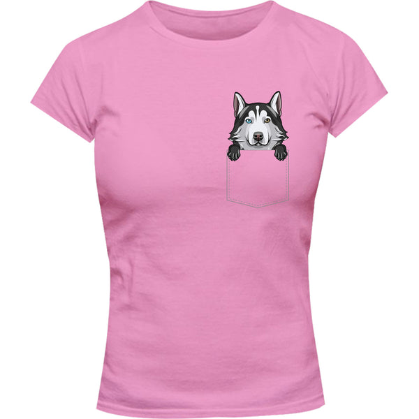 Husky in Pocket - Ladies Slim Fit Tee - Graphic Tees Australia