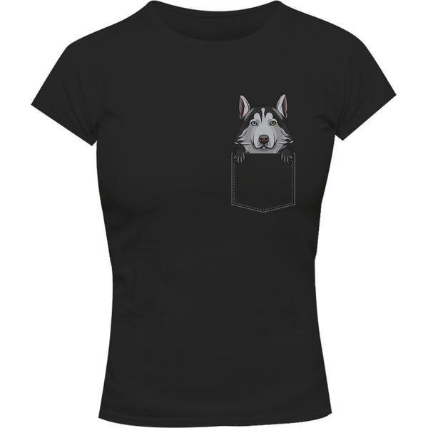 Husky in Pocket - Ladies Slim Fit Tee - Graphic Tees Australia