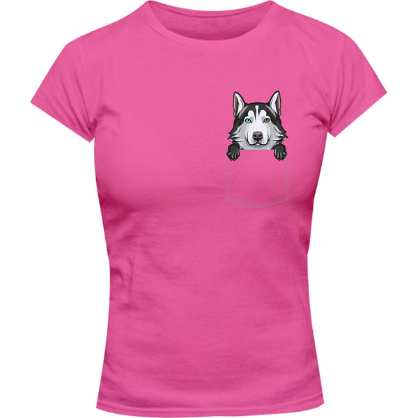 Husky in Pocket - Ladies Slim Fit Tee - Graphic Tees Australia