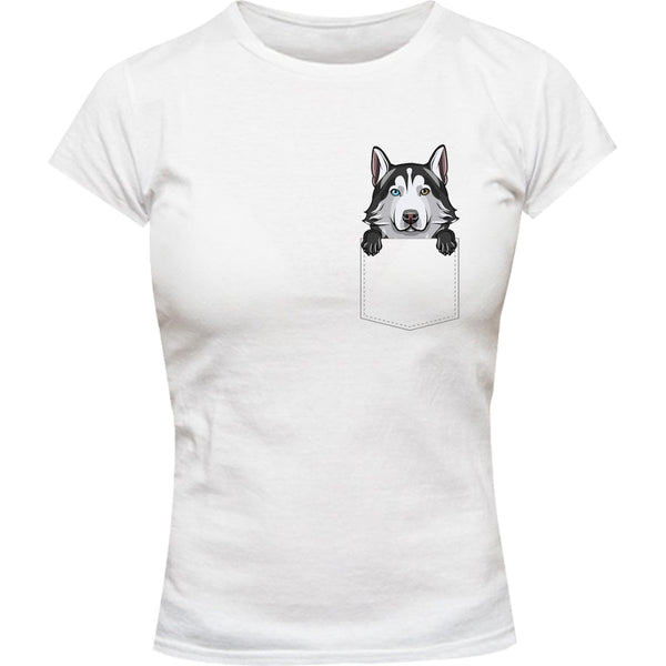 Husky in Pocket - Ladies Slim Fit Tee - Graphic Tees Australia