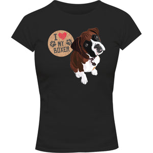 I Love My Boxer - Ladies Slim Fit Tee - Graphic Tees Australia