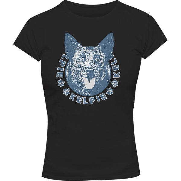 Kelpie Face - Ladies Slim Fit Tee - Graphic Tees Australia