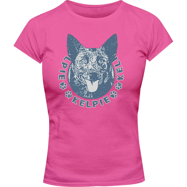 Kelpie Face - Ladies Slim Fit Tee - Graphic Tees Australia