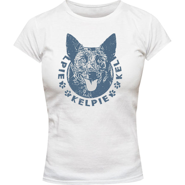 Kelpie Face - Ladies Slim Fit Tee - Graphic Tees Australia