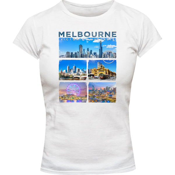 Melbourne 5 Panel - Ladies Slim Fit Tee - Graphic Tees Australia