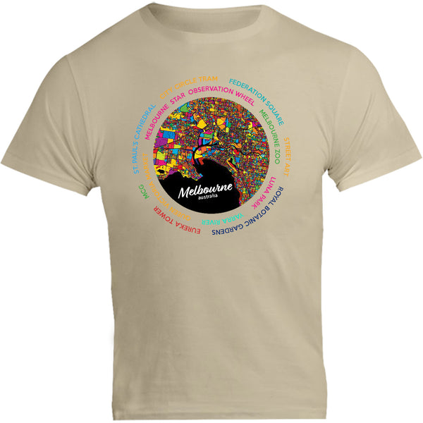 Melbourne Australia Colour Aerial Map - Unisex Tee - Graphic Tees Australia