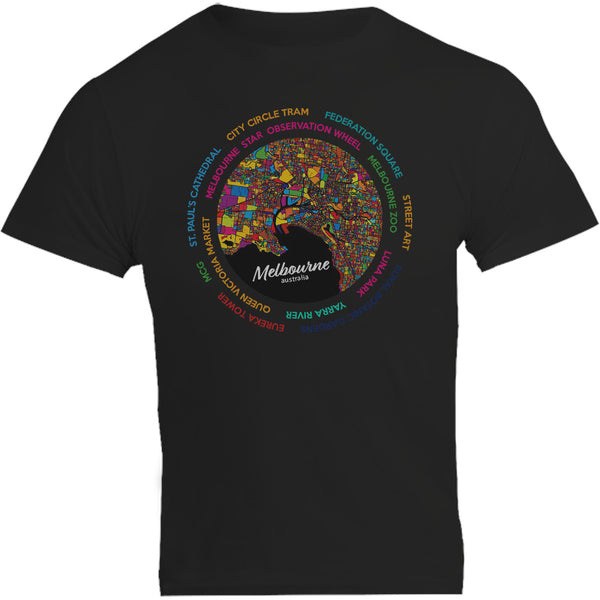 Melbourne Australia Colour Aerial Map - Unisex Tee - Graphic Tees Australia