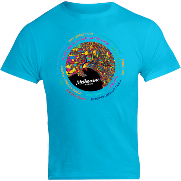 Melbourne Australia Colour Aerial Map - Unisex Tee - Graphic Tees Australia