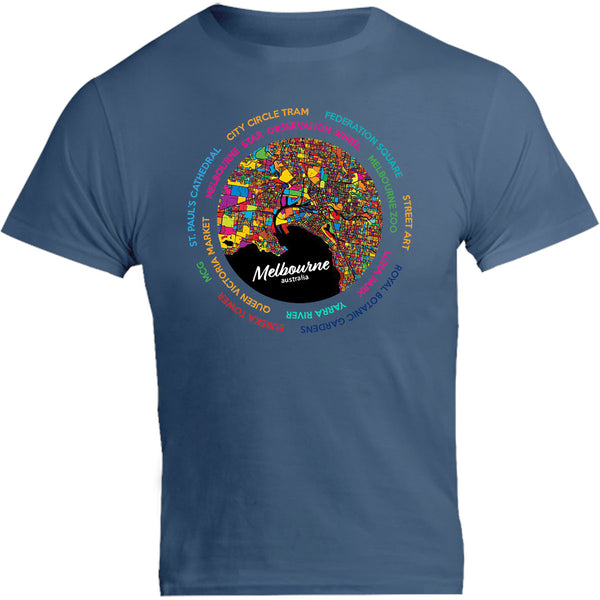 Melbourne Australia Colour Aerial Map - Unisex Tee - Graphic Tees Australia