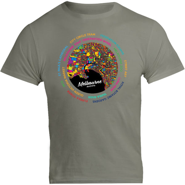 Melbourne Australia Colour Aerial Map - Unisex Tee - Graphic Tees Australia