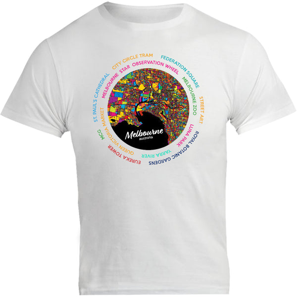 Melbourne Australia Colour Aerial Map - Unisex Tee - Graphic Tees Australia