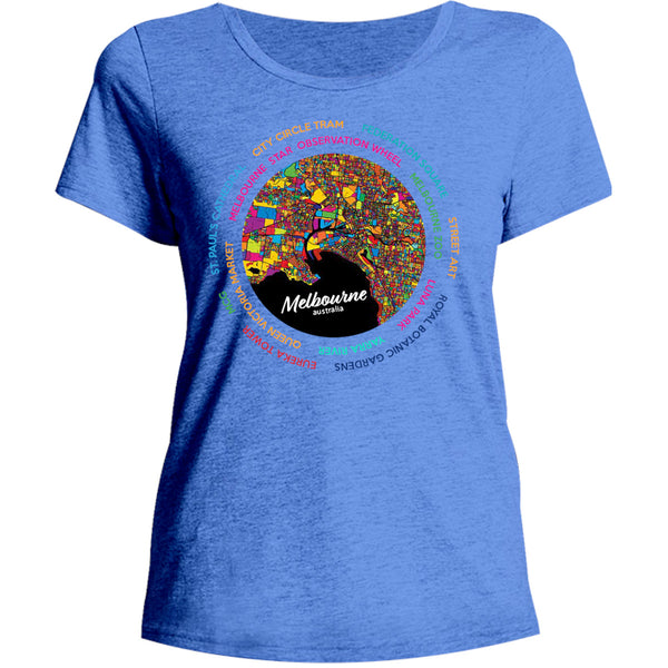 Melbourne Australia Colour Aerial Map - Ladies Relaxed Fit Tee - Graphic Tees Australia