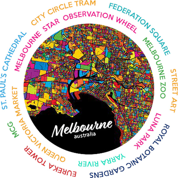 Melbourne Australia Colour Aerial Map - Ladies Slim Fit Tee - Graphic Tees Australia