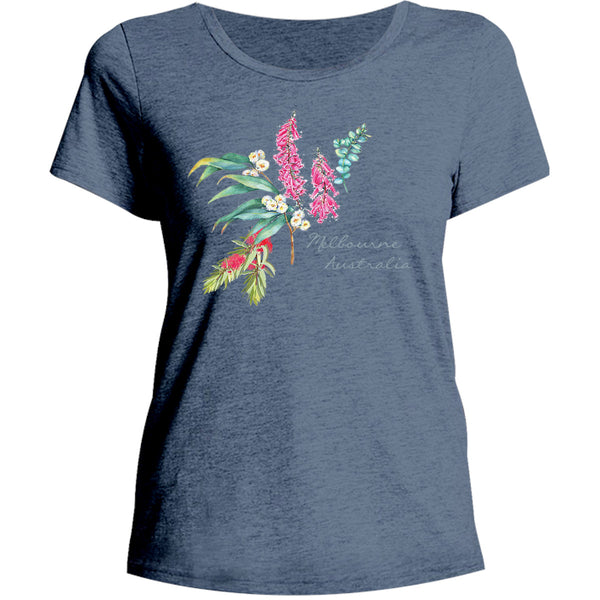 Melbourne Australia Floral - Ladies Relaxed Fit Tee - Graphic Tees Australia