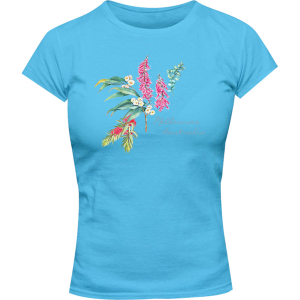 Melbourne Australia Floral - Ladies Slim Fit Tee - Graphic Tees Australia