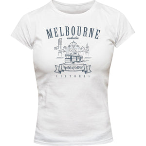 Melbourne Australia Vintage mono - Ladies Slim Fit Tee - Graphic Tees Australia