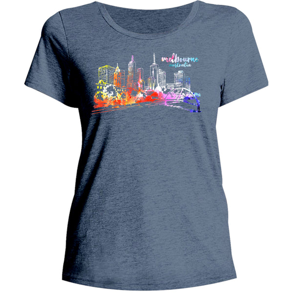 Melbourne Australia Watercolour Sketch - Ladies Relaxed Fit Tee - Graphic Tees Australia