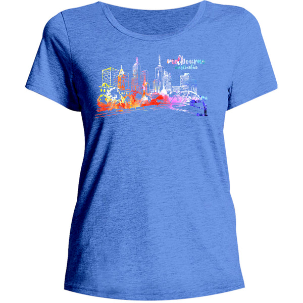 Melbourne Australia Watercolour Sketch - Ladies Relaxed Fit Tee - Graphic Tees Australia