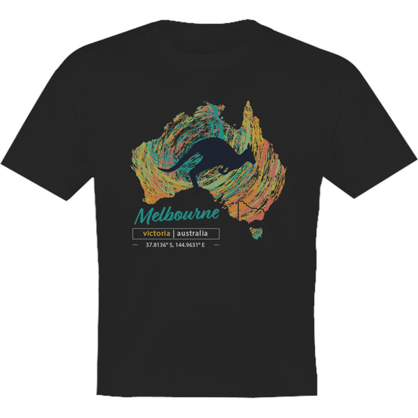 Melbourne Map Roo Swirl - Youth & Infant Tee - Graphic Tees Australia